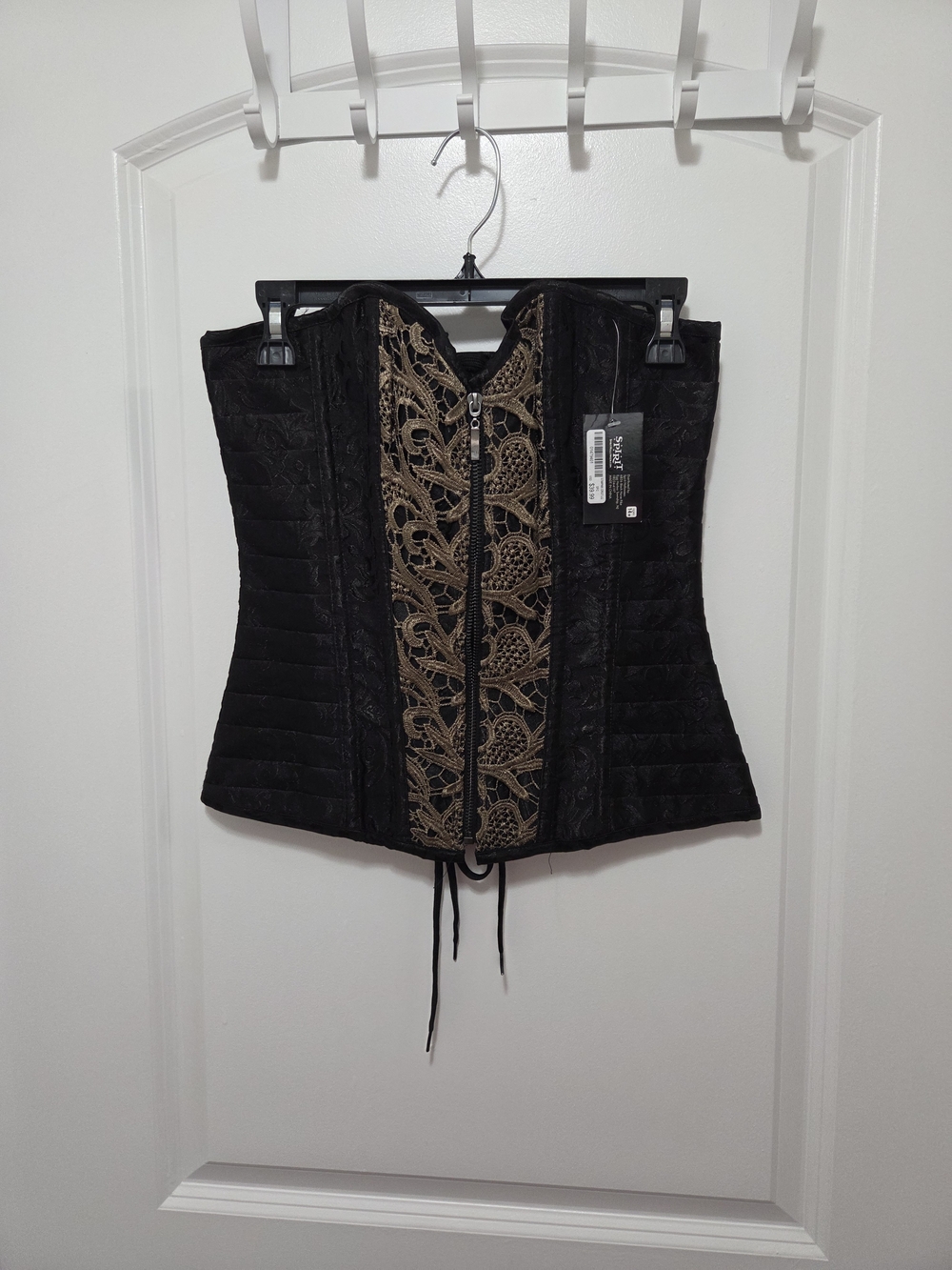 Spirit Black Corset Top with Gold Lace Front